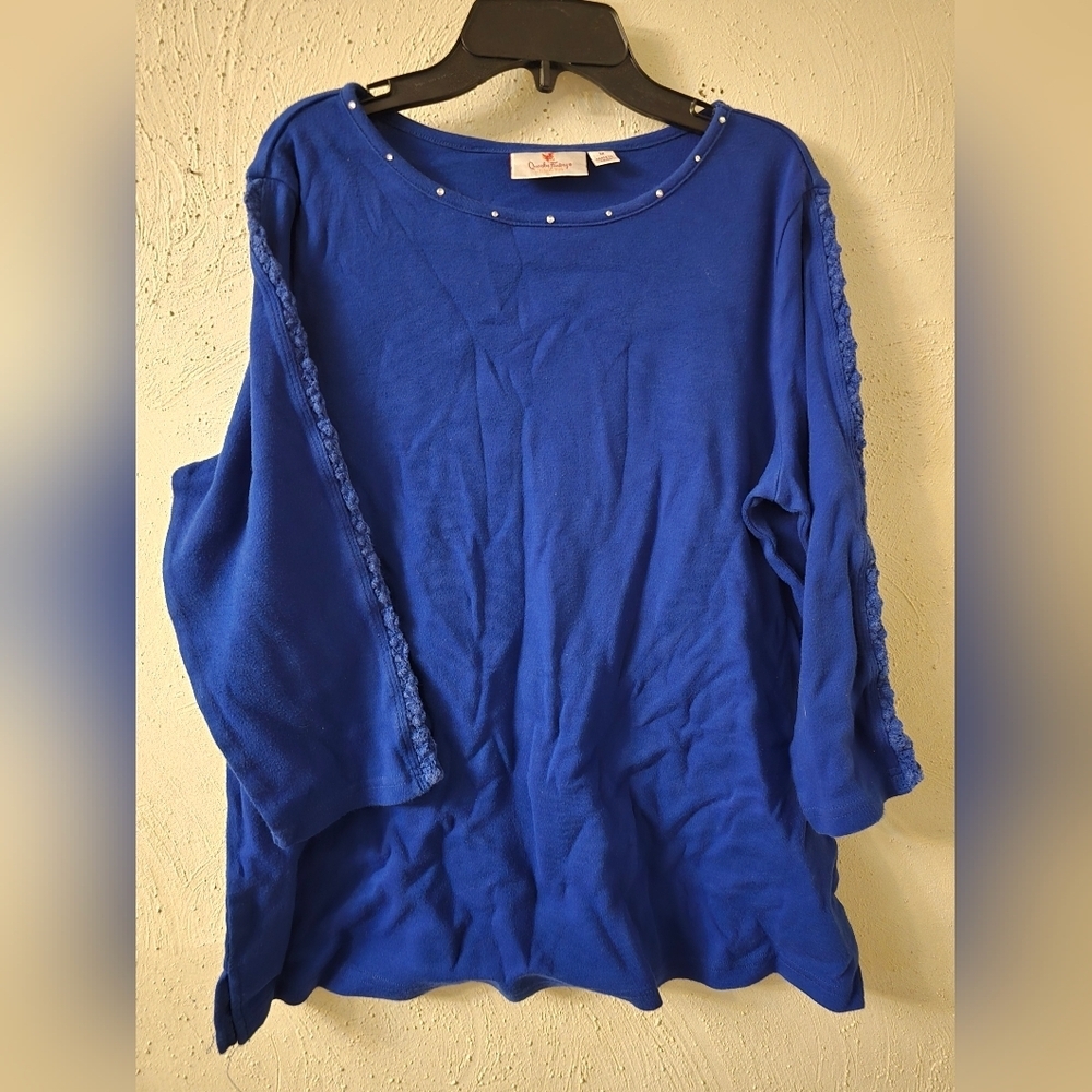 Quacker Factory Royal Blue Blouse with Lace Trim